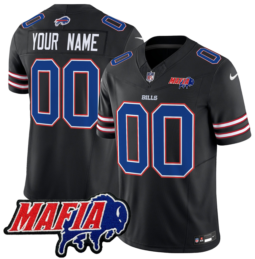 Men's Buffalo Bills Active Player Custom Black F.U.S.E. 2024 Bills Mafia Patch Vapor Limited Stitched Football Jersey Men's Buffalo Bills Active Player Custom Black F.U.S.E. 2024 Bills Mafia Patch Vapor Limited Stitched Football Jersey